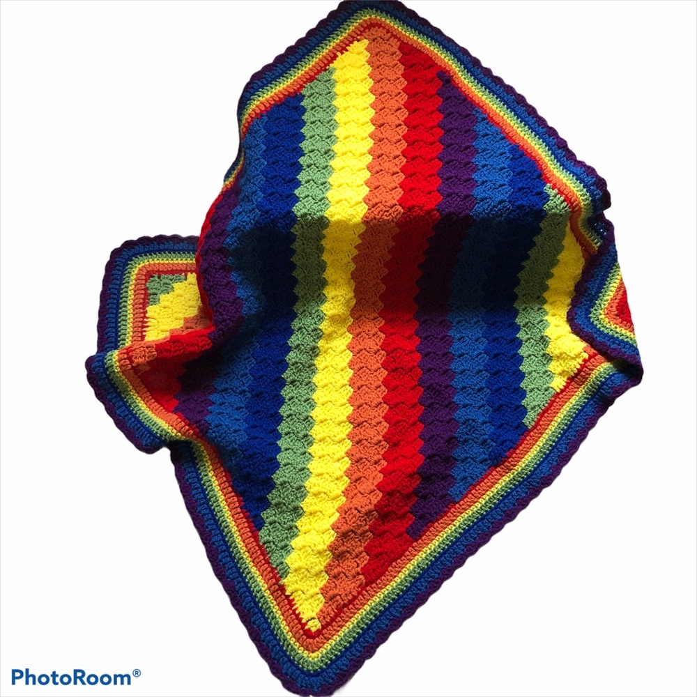Handmade Rainbow Crochet throw 37” x 37”